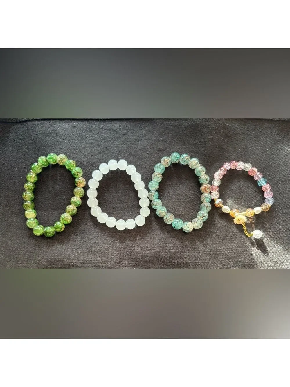 0103. Elegant Green and White Glass Beaded Bracelet Set